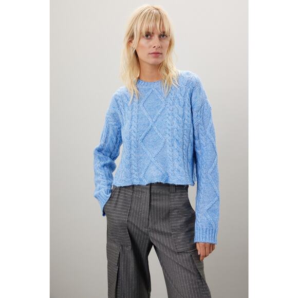 RACHEL PARCELL Baby Blue Cable Knit Long Sleeve Crewneck Sweater size Small - Picture 14 of 14